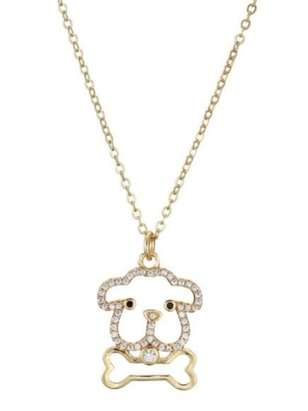 Cute Dog Sparkling Bone Cubic Zirconia Gold Necklace